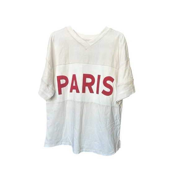 NWOT Free People Movement Post Up High V-Neck Tee Paris Medium cream and Red - Picture 7 of 11